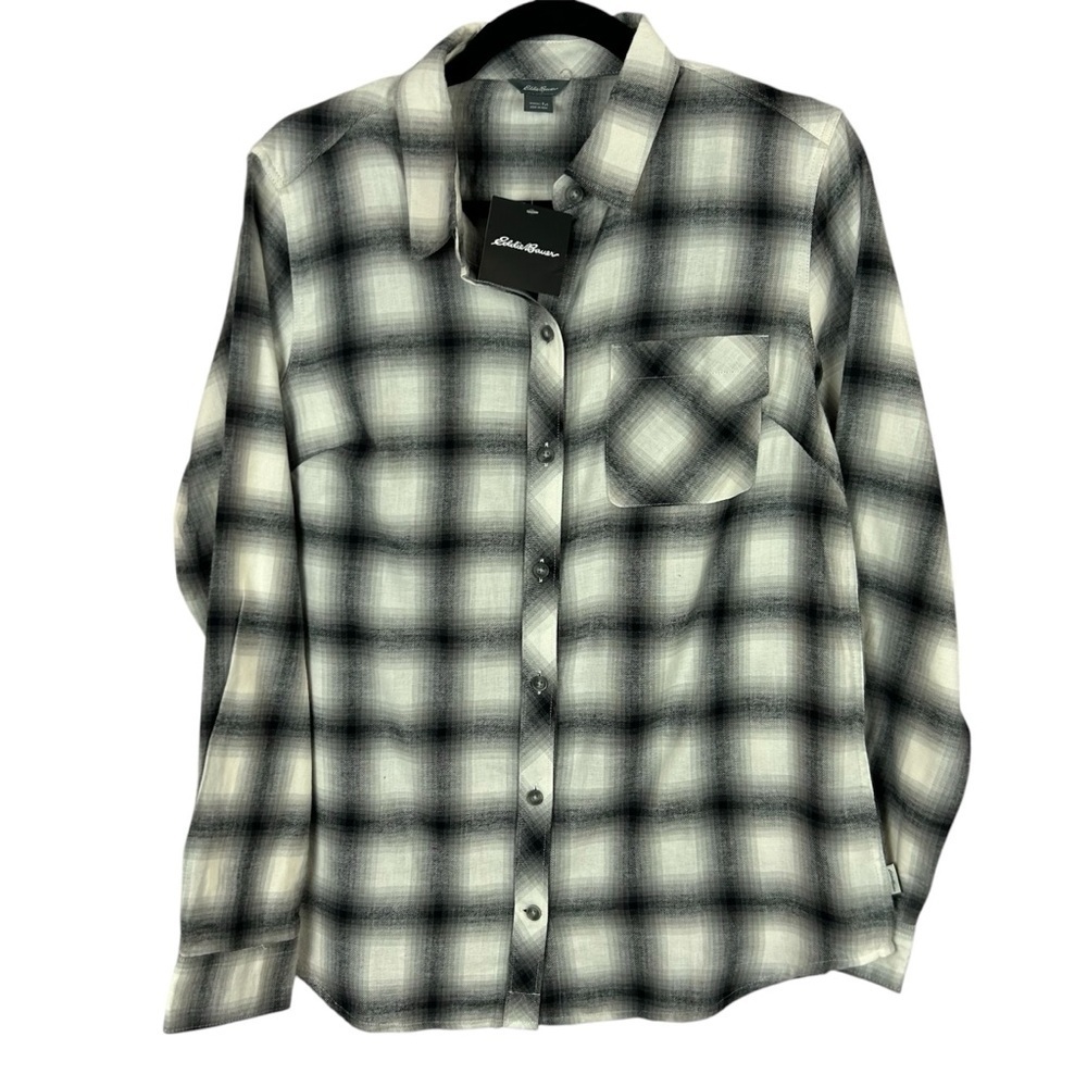 Eddie Bauer Black grey and White Casual Button Down Shirt Size Medium